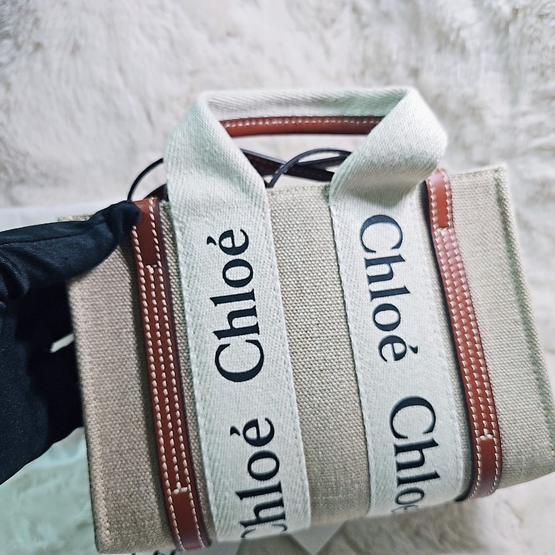 全新 Chloé Woody Tote 帆布 Mini 迷你 肩背包 托特包 經典配色 米白x焦糖棕-9