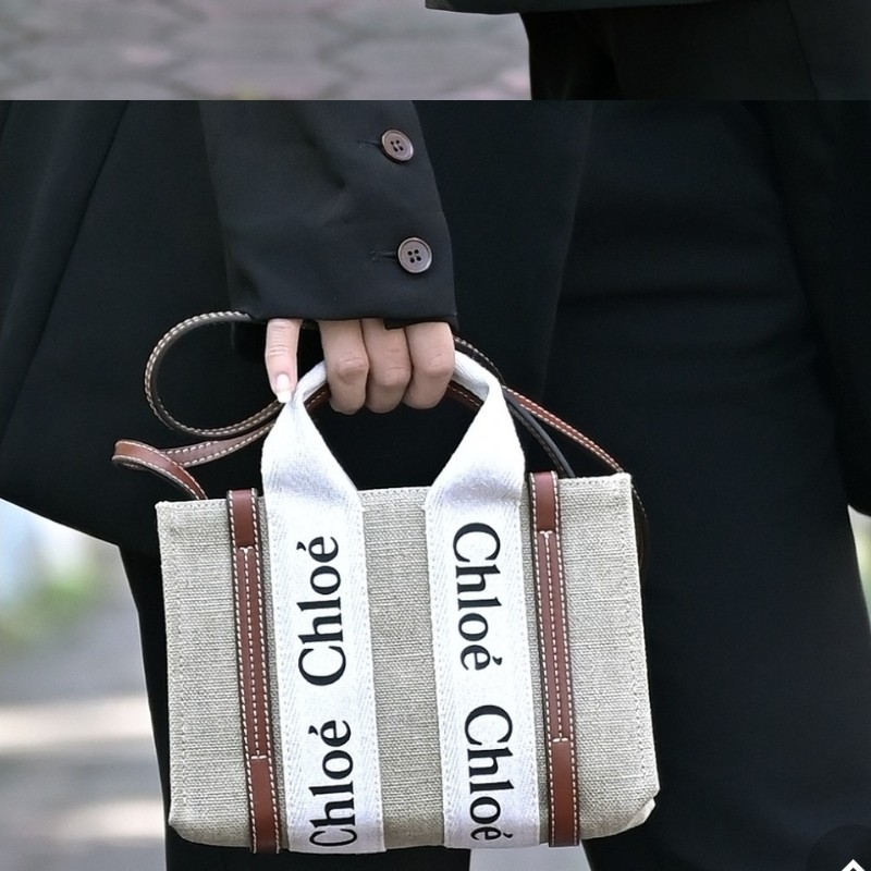 全新 Chloé Woody Tote 帆布 Mini 迷你 肩背包 托特包 經典配色 米白x焦糖棕-11