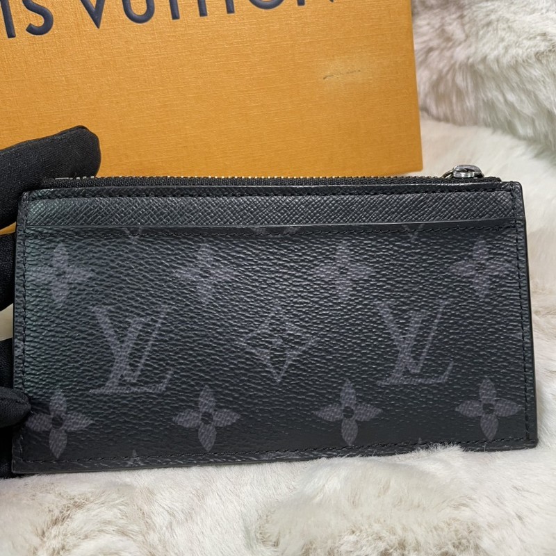 LV Louis Vuitton Monogram Eclipse 拉鍊零錢卡夾 黑花皮革 短夾-2