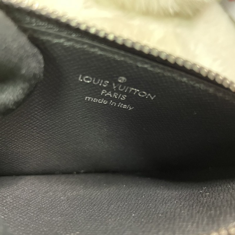 LV Louis Vuitton Monogram Eclipse 拉鍊零錢卡夾 黑花皮革 短夾-6