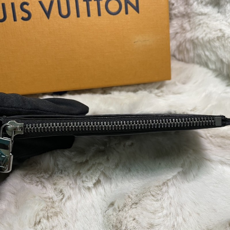 LV Louis Vuitton Monogram Eclipse 拉鍊零錢卡夾 黑花皮革 短夾-7