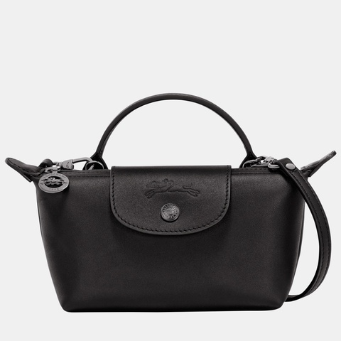 全新Longchamp LE PLIAGE XTRA 斜背包手拿包 XS 黑色皮革