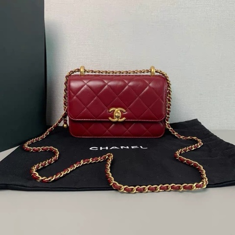 Chanel香奈兒酒紅色雙金珠19 98新！芯片