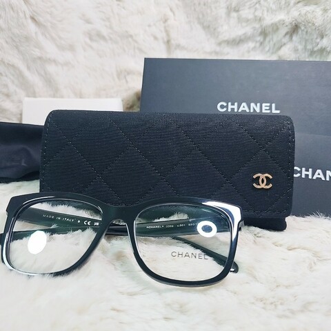 全新 CHANEL 香奈兒 Logo 滿版 鏡腳 可染色成墨鏡 平光眼鏡框 黑銀CC｜附盒卡全配