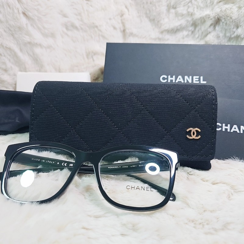 全新 CHANEL 香奈兒 Logo 平光眼鏡 可贈鼻墊1款 太陽眼鏡 可染色成墨鏡 平光眼鏡框 黑銀CC｜附盒卡全配-0