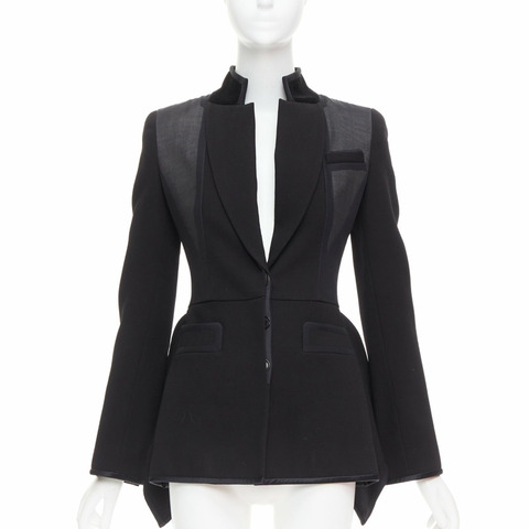 GIVENCHY 2012 Runway black structural sheer overlay peplum blazer