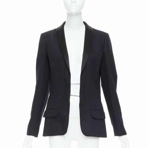 CHANEL 18A black Paris Hamburg Metier D'art wool tuxedo blazer FR40 L