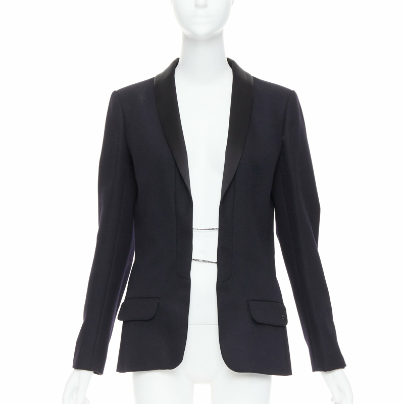 CHANEL 18A black Paris Hamburg Metier D'art wool tuxedo blazer FR40 L-0