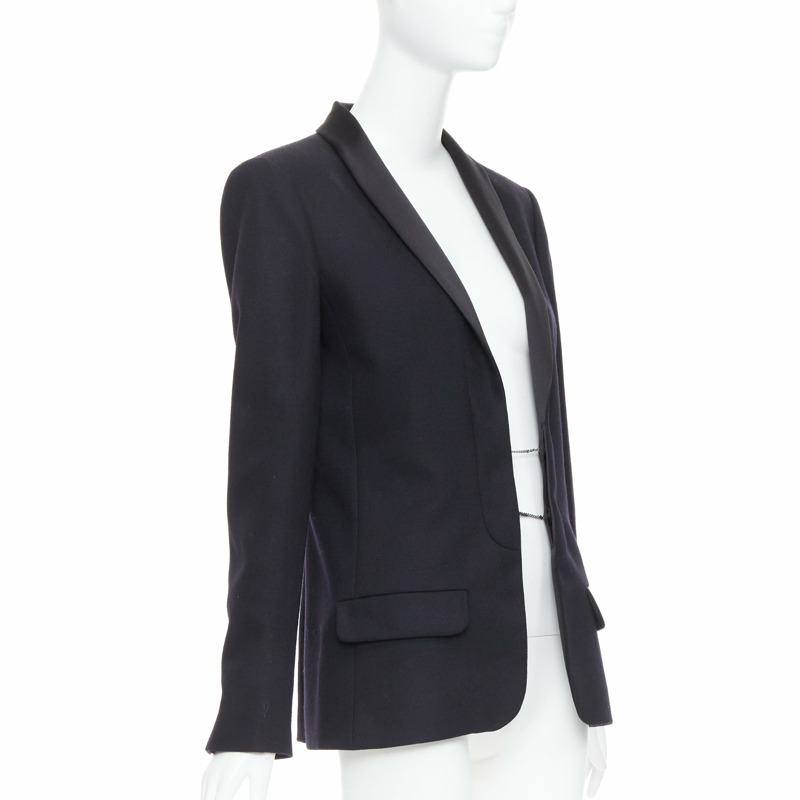 CHANEL 18A black Paris Hamburg Metier D'art wool tuxedo blazer FR40 L-2