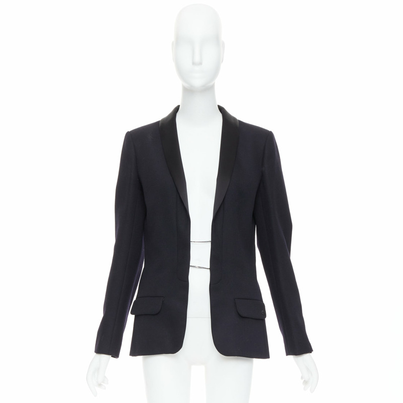 CHANEL 18A black Paris Hamburg Metier D'art wool tuxedo blazer FR40 L-8