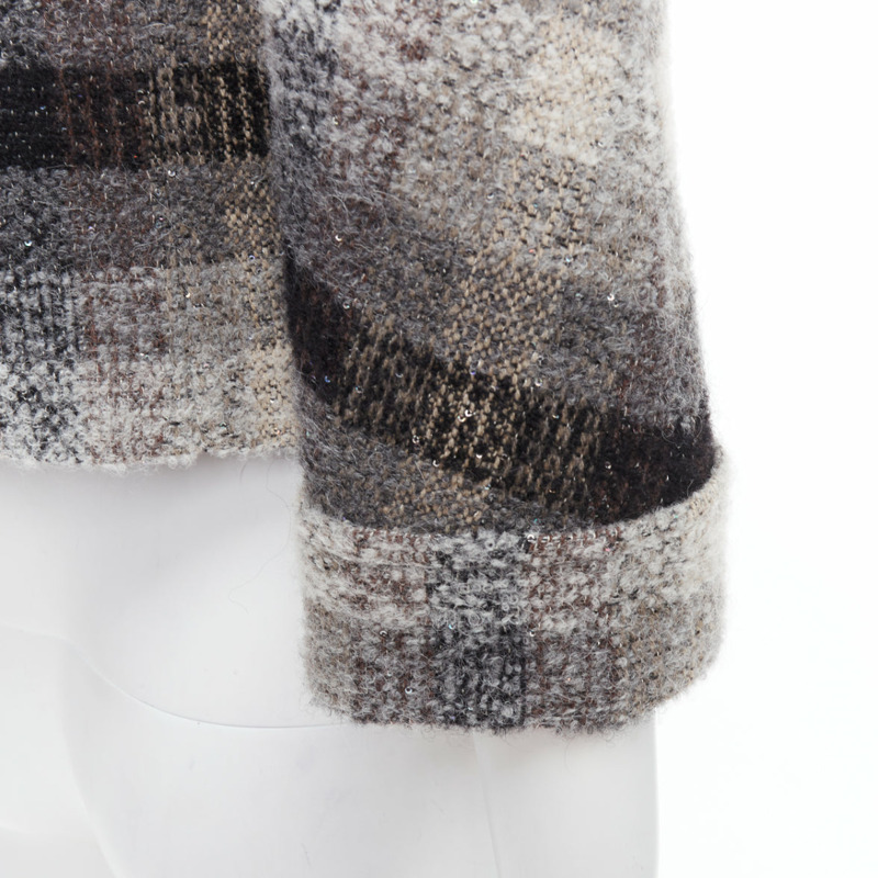 CHANEL 18B Fantasy tweed grey checked sequinned wool crop jacket FR38 M-8