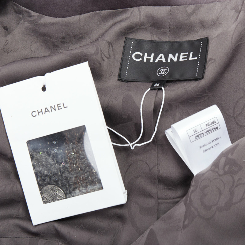 CHANEL 18B Fantasy tweed grey checked sequinned wool crop jacket FR38 M-9