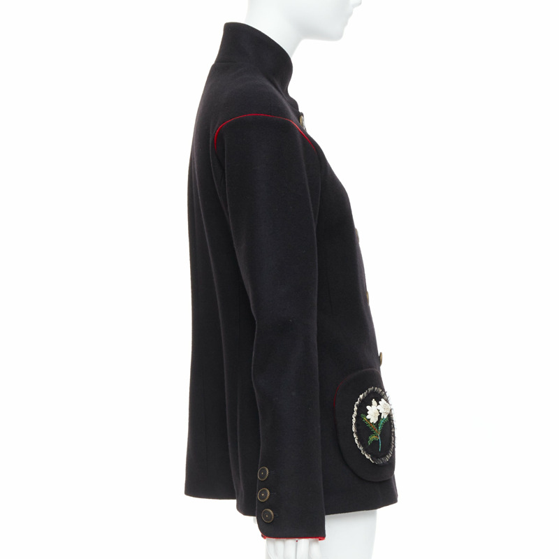 rare CHANEL 2015 Runway Edelweiss flower embroidery circle pocket wool coat FR42-4