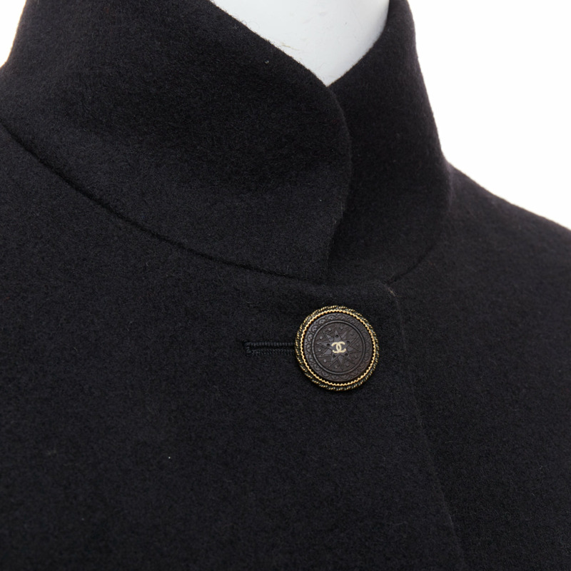 rare CHANEL 2015 Runway Edelweiss flower embroidery circle pocket wool coat FR42-8