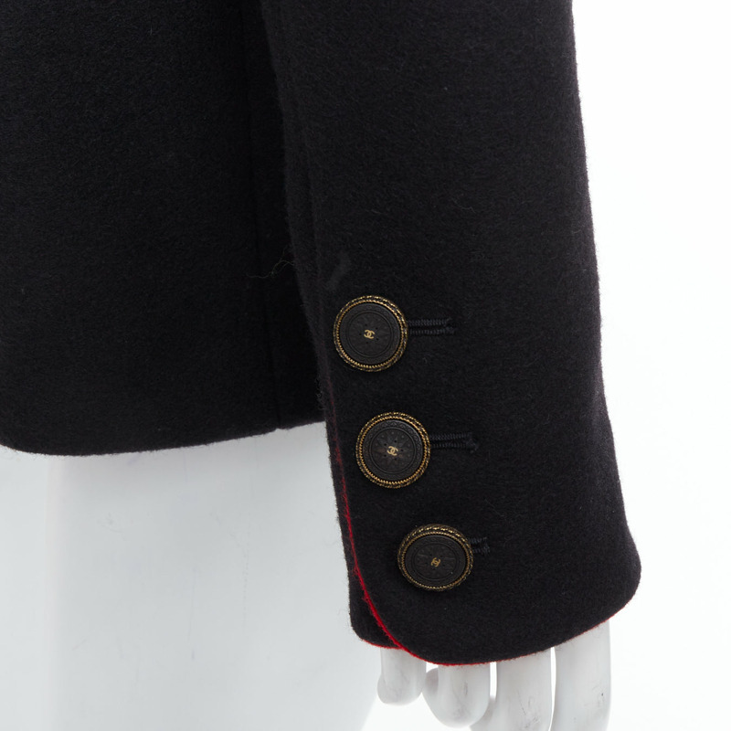 rare CHANEL 2015 Runway Edelweiss flower embroidery circle pocket wool coat FR42-9