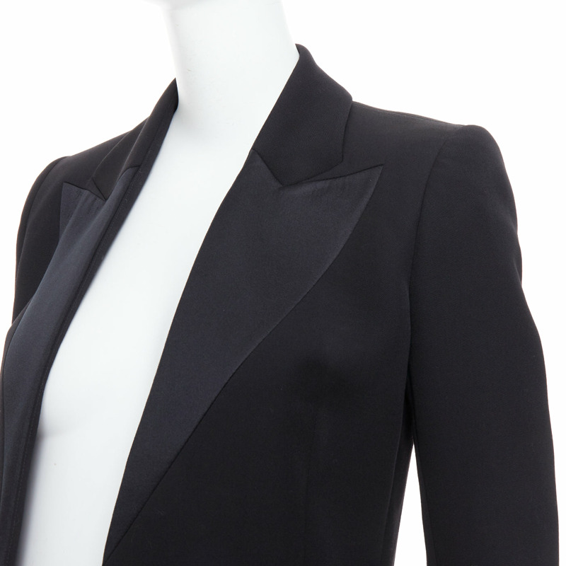 LANVIN Alber Elbaz black wool silk Trompe Loeil pressed peak lapel blazer FR36 S-1