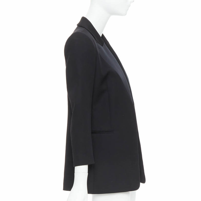 LANVIN Alber Elbaz black wool silk Trompe Loeil pressed peak lapel blazer FR36 S-3