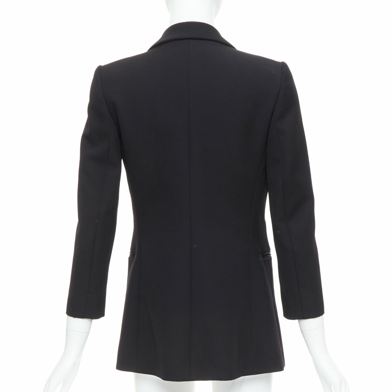 LANVIN Alber Elbaz black wool silk Trompe Loeil pressed peak lapel blazer FR36 S-4