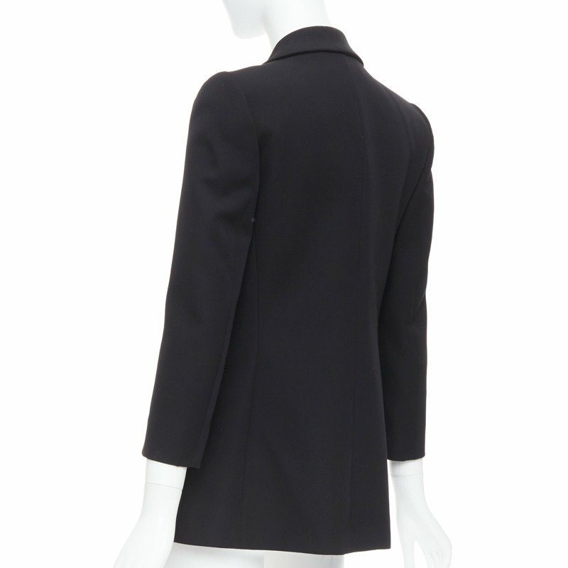 LANVIN Alber Elbaz black wool silk Trompe Loeil pressed peak lapel blazer FR36 S-5
