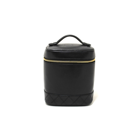 Chanel Vintage Black Lambskin Leather Vanity Cosmetic Case