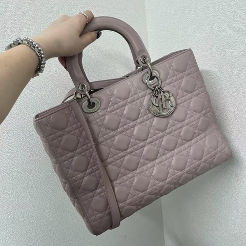 「JL精品代購」 Dior藕粉色大號6格戴妃2way托特包