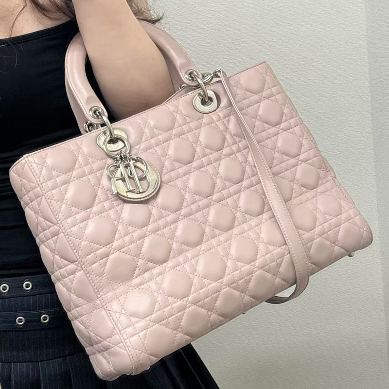 「JL精品代購」 Dior藕粉色大號6格戴妃2way托特包-2