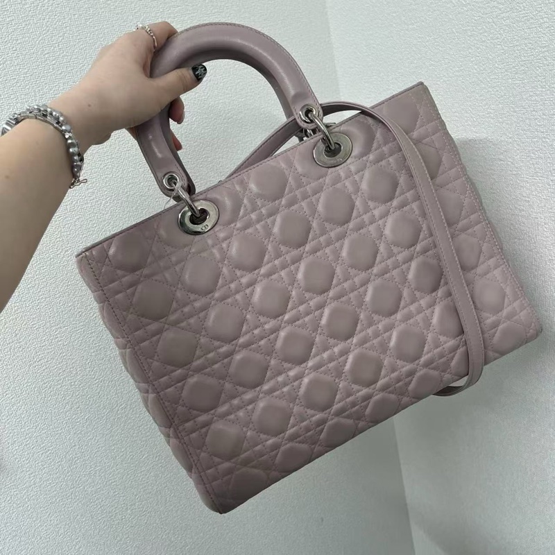 「JL精品代購」 Dior藕粉色大號6格戴妃2way托特包-3