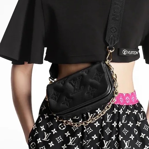 🤩百搭必備款🆕Lv黑色壓紋全牛皮wallet on strap斜挎肩背包-0