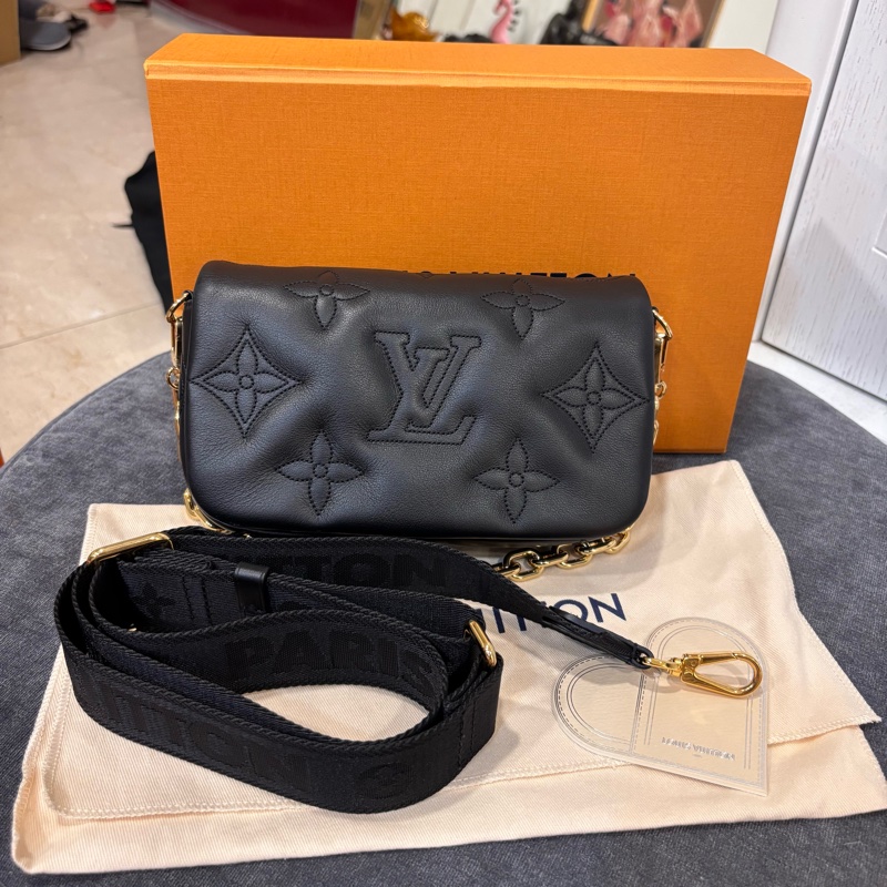 🤩百搭必備款🆕Lv黑色壓紋全牛皮wallet on strap斜挎肩背包-6