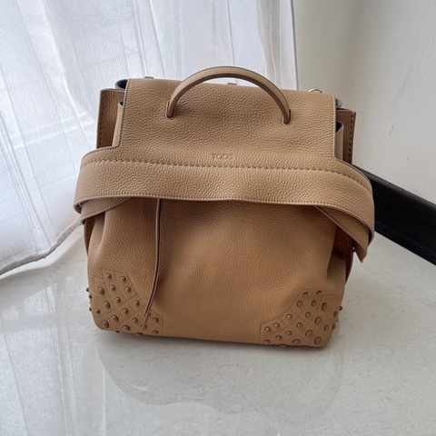 Tod’s Wave 經典絕版 荔枝皮豆豆大嘴包-卡其