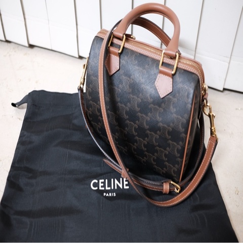 Celine印花牛皮革小號波士頓包