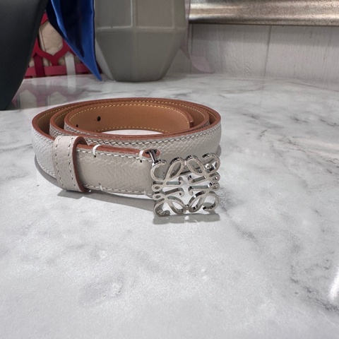 Loewe沙色拼牛皮銀釦皮帶