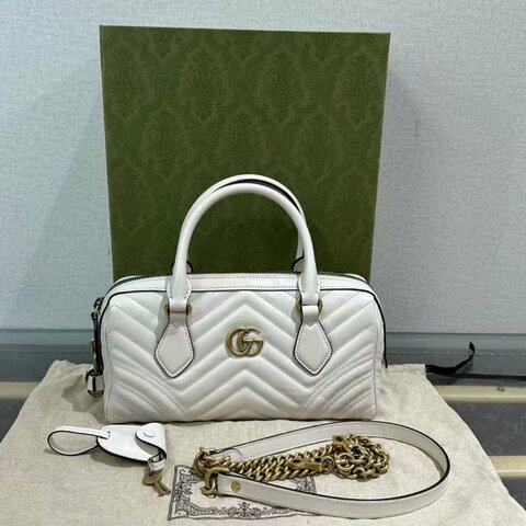 GUCCI Marmont白金馬蒙手提斜背波士頓包27*13.5*10 98新配件塵袋盒子