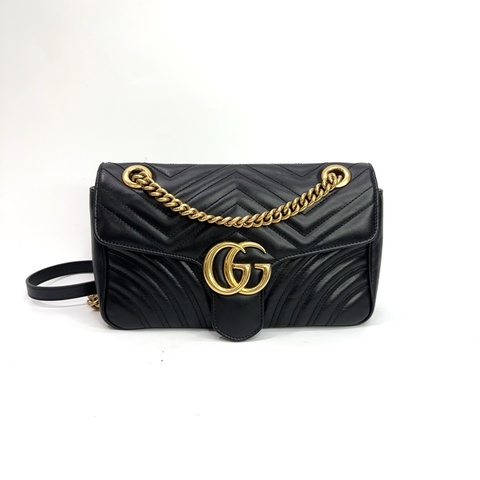 Gucci 黑牛皮山形紋Marmont 26 肩斜包