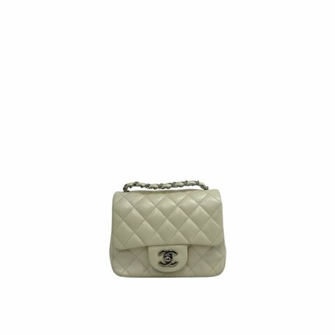 CHANEL 荔枝皮 CF17 白色銀扣 小號經典翻蓋包（二手）M3258