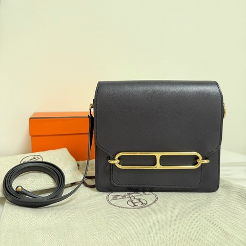 愛馬仕 豬鼻包 Hermes Mini Roulis 金扣 深藍色