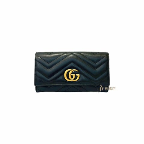 Gucci GG mormont黑牛皮金扣長夾443436