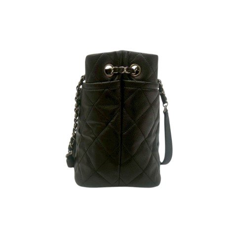 CHANEL 黑荔枝皮銀鍊托特包A67291-2