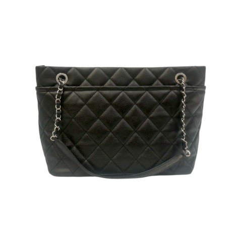 CHANEL 黑荔枝皮銀鍊托特包A67291-4