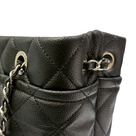 CHANEL 黑荔枝皮銀鍊托特包A67291-5