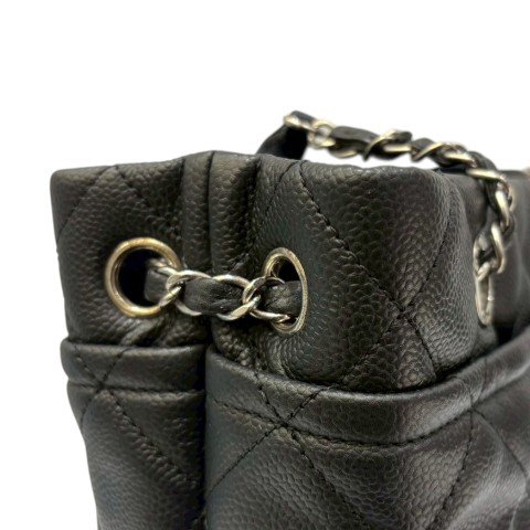 CHANEL 黑荔枝皮銀鍊托特包A67291-6