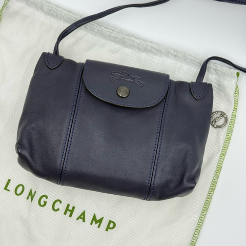 全新正品 Longchamp 小羊皮 深藍側背包 閒置未使用過