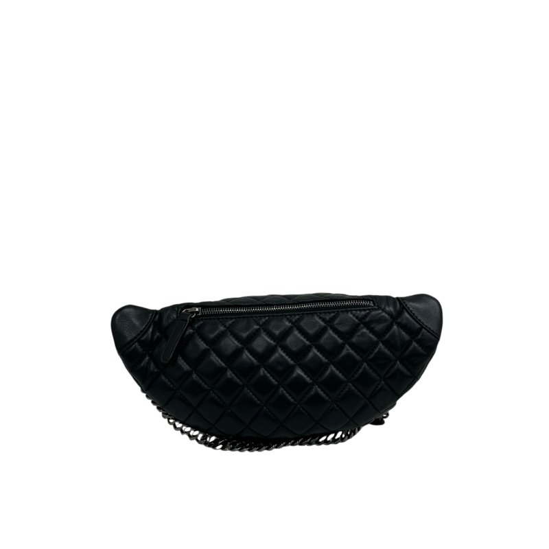 CHANEL 羊皮 菱格腰包 黑色銀扣 腰包/斜背包（二手）L0830-5