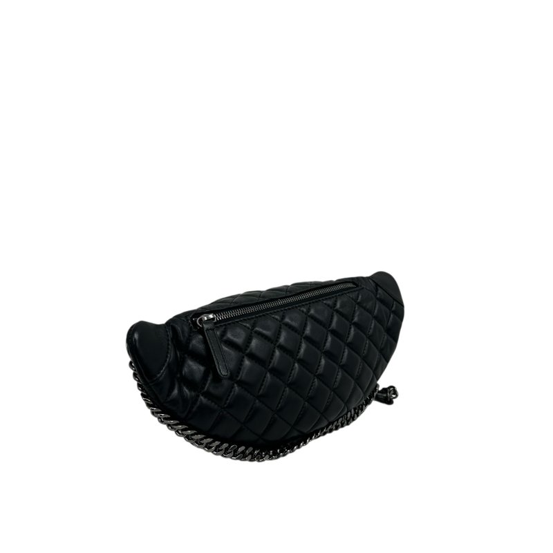 CHANEL 羊皮 菱格腰包 黑色銀扣 腰包/斜背包（二手）L0830-6