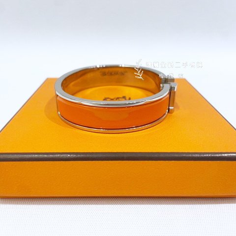Hermes Clic橘色銀釦H手環-3