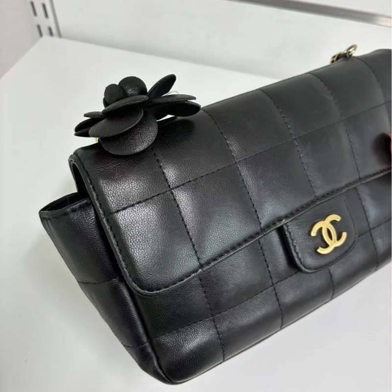 「JL精品代購」香奈兒黑金羊冰格山茶花大mini鏈條包-7