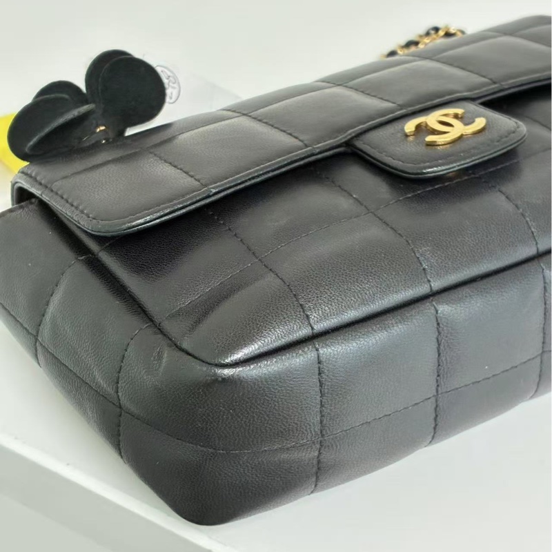 「JL精品代購」香奈兒黑金羊冰格山茶花大mini鏈條包-11