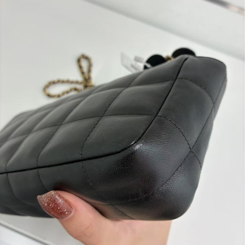 「JL精品代購」香奈兒黑金羊冰格山茶花大mini鏈條包-13