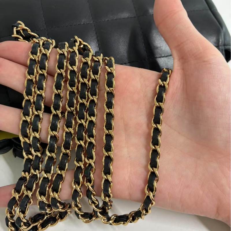 「JL精品代購」香奈兒黑金羊冰格山茶花大mini鏈條包-20