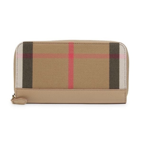 全新Burberry ​Vintage Check Cotton & Leather Zip-Around Wallet